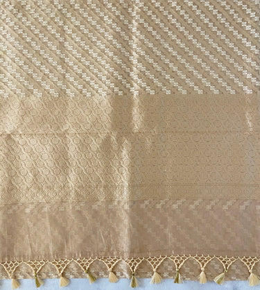 Banarasi Kora Tissue Silk Sari | Alfi Floral Border | Beige | Handwoven | Ships from California